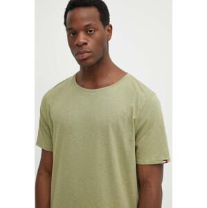 Tričko s příměsí lnu Tommy Hilfiger zelená barva, UM0UM03226