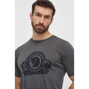 Vlněné tričko Fjallraven Abisko Wool Classic šedá barva, s potiskem, F84117