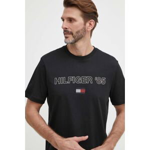 Bavlněné tričko Tommy Hilfiger černá barva, s potiskem, MW0MW34427
