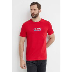 Bavlněné tričko Tommy Hilfiger červená barva, s potiskem, MW0MW34429