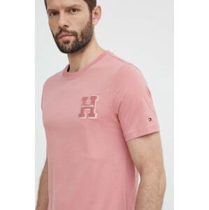 Bavlněné tričko Tommy Hilfiger růžová barva, s aplikací, MW0MW34436