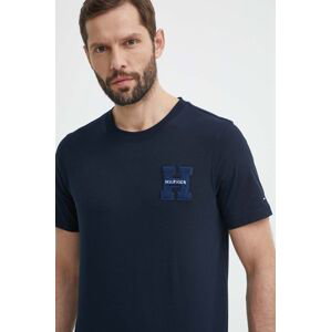 Bavlněné tričko Tommy Hilfiger tmavomodrá barva, s aplikací, MW0MW34436