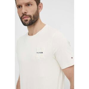 Bavlněné tričko Tommy Hilfiger béžová barva, s aplikací, MW0MW34436