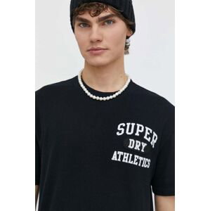 Bavlněné tričko Superdry černá barva, s aplikací