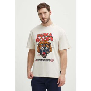 Bavlněné tričko Puma béžová barva, s potiskem, 624737