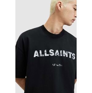 Bavlněné tričko AllSaints FLOCKER černá barva, s potiskem