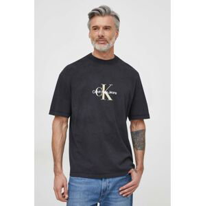 Bavlněné tričko Calvin Klein Jeans černá barva, s potiskem, J30J325427