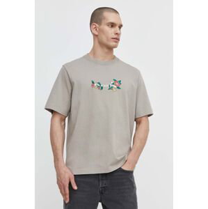 Bavlněné tričko Abercrombie & Fitch béžová barva, s aplikací