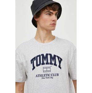 Bavlněné tričko Tommy Jeans šedá barva, s aplikací, DM0DM18557