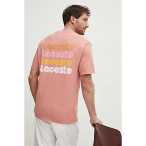 Bavlněné tričko Lacoste růžová barva, s potiskem