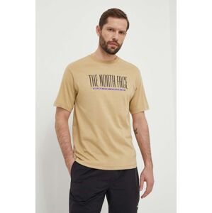 Bavlněné tričko The North Face béžová barva, s potiskem, NF0A87E7LK51