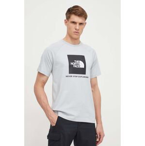 Bavlněné tričko The North Face šedá barva, s potiskem, NF0A87NJA0M1