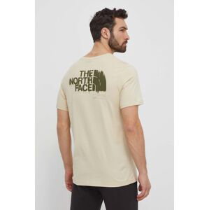 Bavlněné tričko The North Face béžová barva, s potiskem, NF0A87EW3X41
