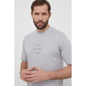 Bavlněné tričko New Balance MT41519AG šedá barva, s potiskem, MT41519AG