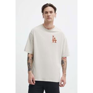 Bavlněné tričko New Era béžová barva, s aplikací, LOS ANGELES DODGERS