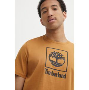 Bavlněné tričko Timberland hnědá barva, s potiskem, TB0A5QSPP471