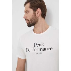 Bavlněné tričko Peak Performance bílá barva, s potiskem