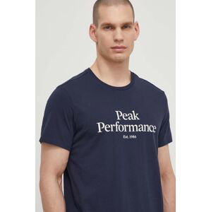 Bavlněné tričko Peak Performance tmavomodrá barva, s potiskem