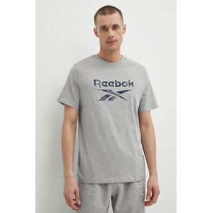 Bavlněné tričko Reebok šedá barva, s potiskem, 100076379