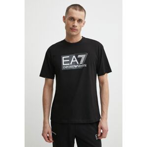 Bavlněné tričko EA7 Emporio Armani černá barva, s potiskem
