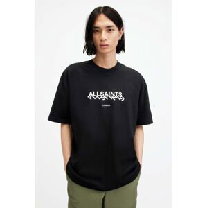 Bavlněné tričko AllSaints SLANTED SS CREW černá barva, s potiskem, M025PA