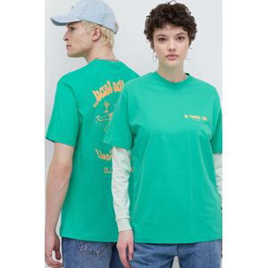 Bavlněné tričko On Vacation Beach Day zelená barva, s potiskem, OVC T145