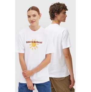 Bavlněné tričko Drivemebikini On Vacay bílá barva, s potiskem