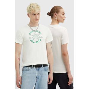 Bavlněné tričko Converse béžová barva, s potiskem, 10026362-A04