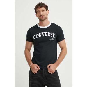 Bavlněné tričko Converse černá barva, s potiskem, 10026365-A02