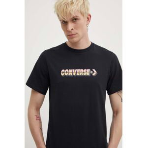 Bavlněné tričko Converse černá barva, s potiskem, 10026416-A01