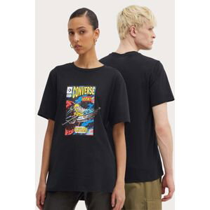 Bavlněné tričko Converse černá barva, s potiskem, 10026425-A01