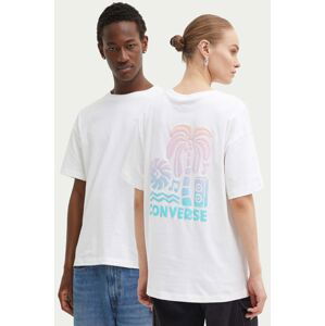 Bavlněné tričko Converse bílá barva, s potiskem, 10027149-A01