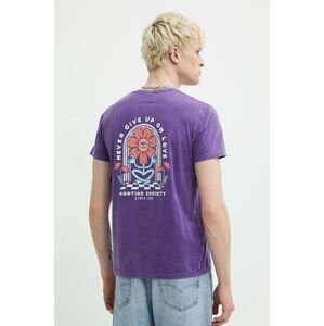 Bavlněné tričko Kaotiko fialová barva, s potiskem, AM007-01-G002