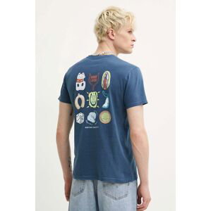 Bavlněné tričko Kaotiko tyrkysová barva, s potiskem, AM010-01-G002