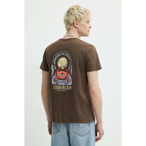 Bavlněné tričko Kaotiko hnědá barva, s potiskem, AM022-01-G002