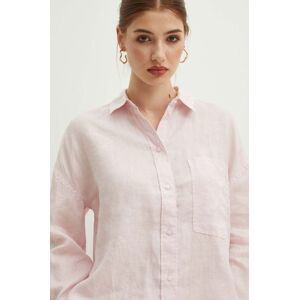 Lněná košile Medicine dámská, růžová barva, relaxed, s klasickým límcem