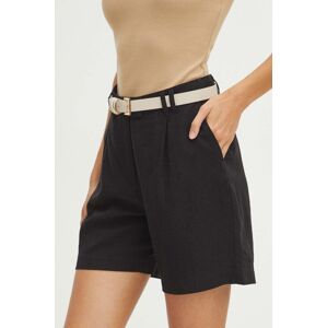 Lněné kraťasy Medicine černá barva, hladké, high waist