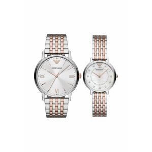 Sada hodinek Emporio Armani AR90008 dámský a pánský, stříbrná barva