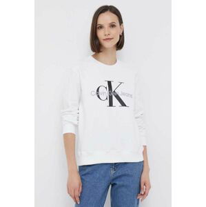 Bavlněná mikina Calvin Klein Jeans dámská, bílá barva, s potiskem