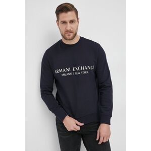 Bavlněná mikina Armani Exchange pánská, tmavomodrá barva, s potiskem, 8NZM88 ZJKRZ NOS