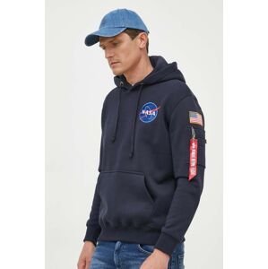 Mikina Alpha Industries Space Shuttle Hoody pánská, tmavomodrá barva, s kapucí, s potiskem, 178317.07