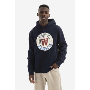 Bavlněná mikina Wood Wood Ian Crest Hoodie 10285600-2424 NAVY pánská, tmavomodrá barva, s kapucí, potiskem