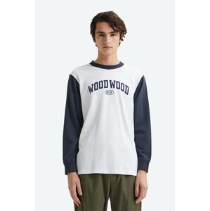 Bavlněné tričko s dlouhým rukávem Wood Wood Mark IVY Longsleeve bílá barva, s potiskem, 12135401.2489-WHITE