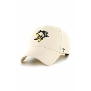 Čepice s vlněnou směsí 47brand NHL Pittsburgh Penguins béžová barva, s aplikací