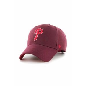 Bavlněná baseballová čepice 47brand MLB Philadelphia Phillies vínová barva, s aplikací