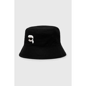 Oboustranný bavlněný klobouk Karl Lagerfeld černá barva, bavlněný