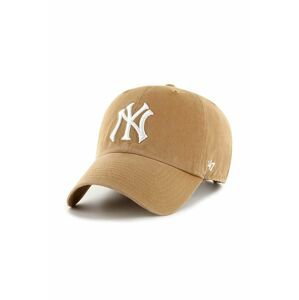 Bavlněná baseballová čepice 47brand MLB New York Yankees béžová barva, s aplikací, B-NLRGW17GWS-QLA