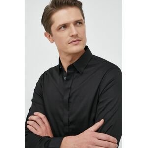 Košile Armani Exchange pánská, černá barva, slim, s klasickým límcem