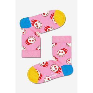 Dětské ponožky Happy Socks Flaming SmileyWorld růžová barva, Skarpetki dziecięce Happy Socks Flaming SmileyWorld KSMY01-3000