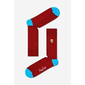 Ponožky Happy Socks Ribbed Embroidery červená barva, REALI01-4500